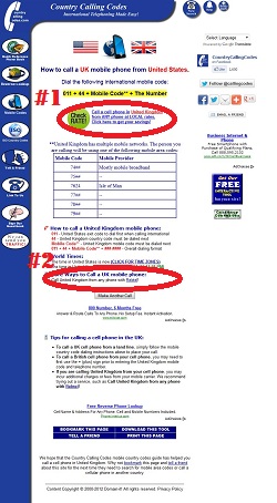 Country Calling Codes Mobile COdes Advertising