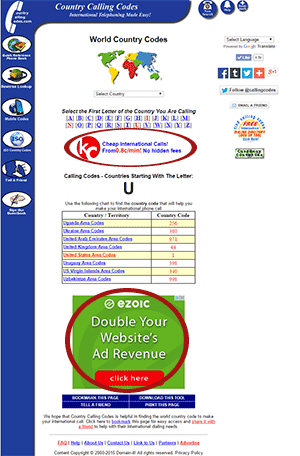 Country Calling Codes Phonebook Advertising