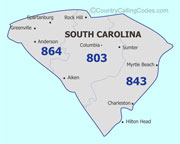 South-Carolina area code map